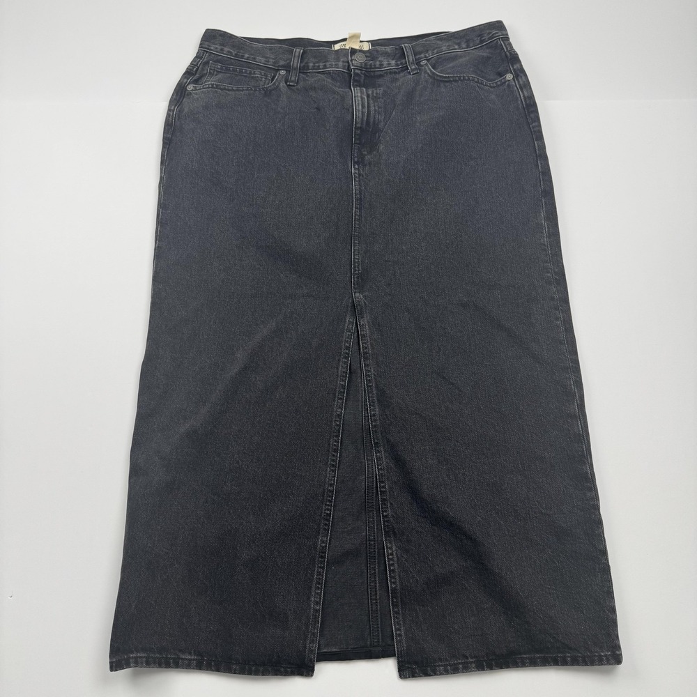 Madewell Denim Skirt Womens 31 Black Long Slit Front High Waist DM0682